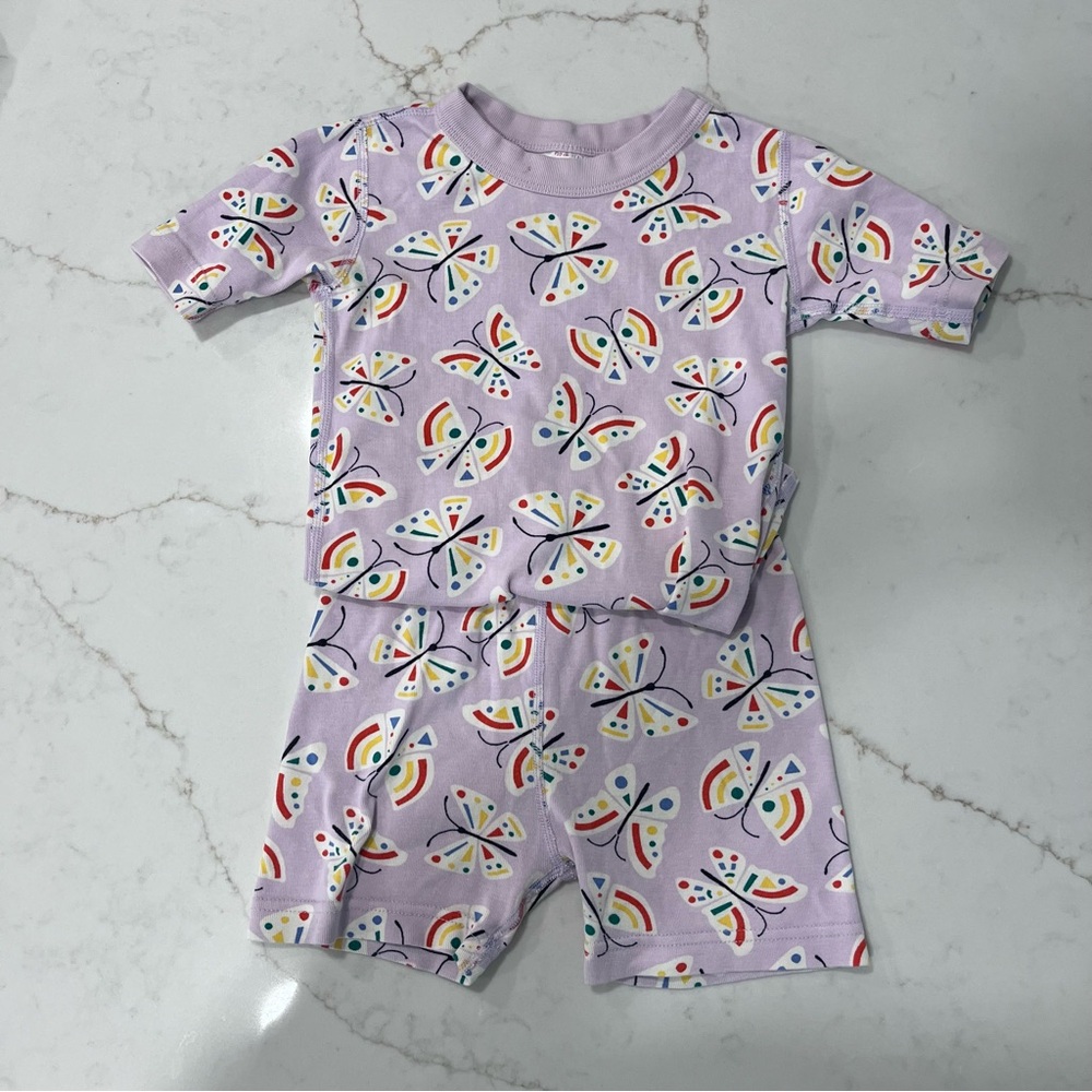 Hanna Andersson Short Johns Pajamas Butterfly Print Lavender | Size 120 (6–7)